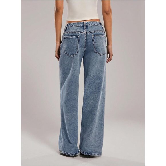 Women's Low Rise Baggy Jeans Soft Denim Wide Leg Y2K Casual Streetwear - Picture 2 of 5